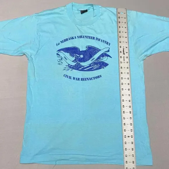 VTG Military Shirt 1st Nebraska Volunteer Infantry Med Turquoise Single Stitch - Picture 6 of 7
